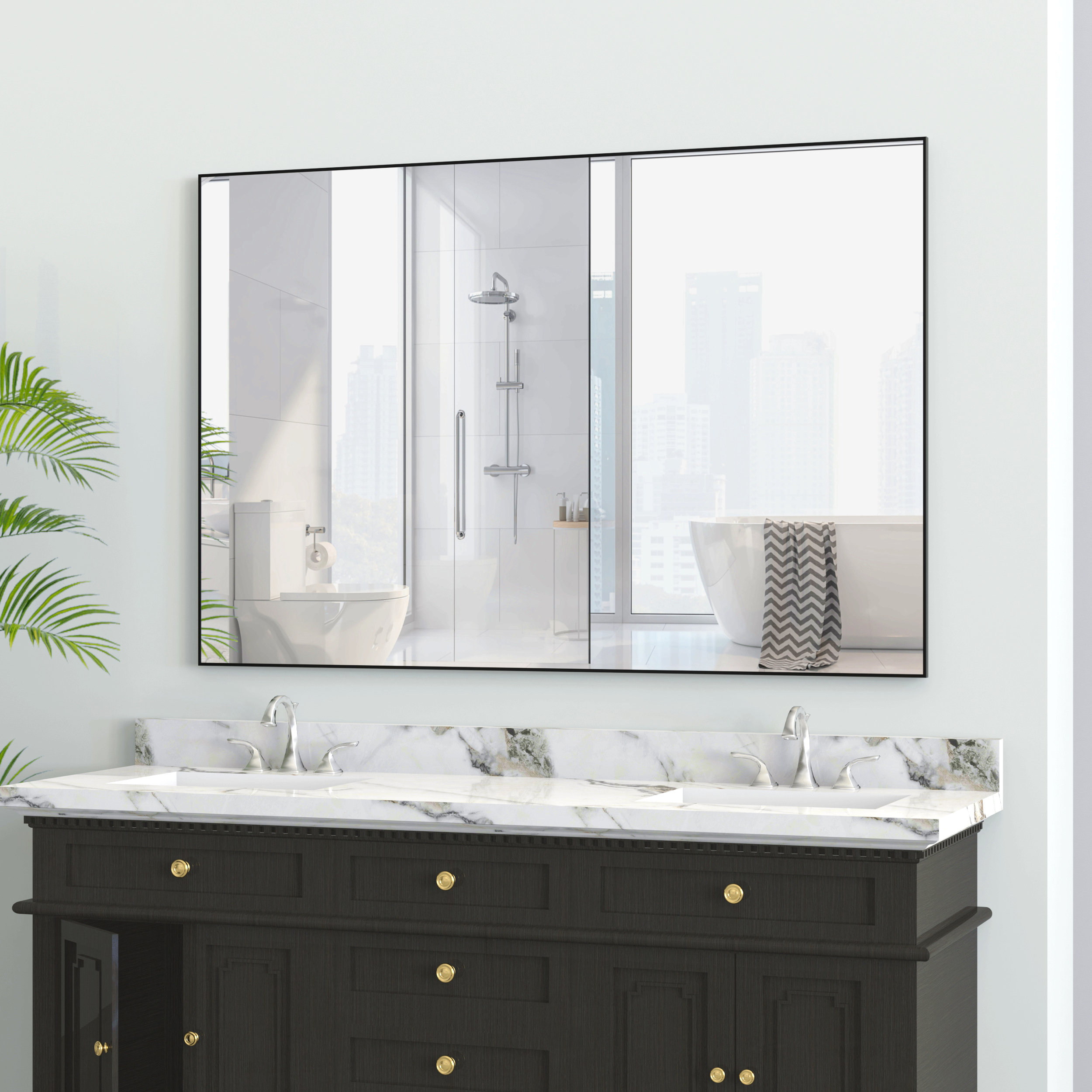 Latitude Run® 48"X32" Oversized Modern Rectangle Bathroom Mirror With ...